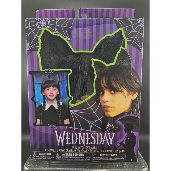 Wednesday Wig With Cat Ears Costume Accessory For Kids - Picture 1 of 2